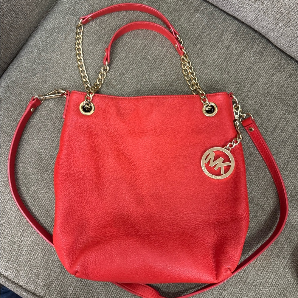 Michael Kors Red Shoulder Bag with Gold Accents